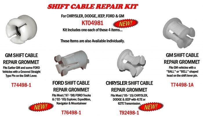 41TE 62TE Shift Cable Repair End 2005-2015 4 Grommets Fitzall KT04981